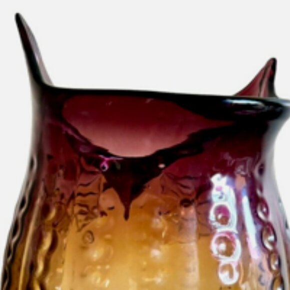 Pier 1 Art Verre Artisanal Owl Glass Vase 13" Owl Amber & Amethyst Ombre - Picture 5 of 5